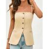imageCicy Bell Womens Summer Cami Suit Vest Dressy Casual Button Down Waistcoat Fitted Split Hem Sleeveless Blazer TopsKhaki