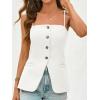 imageCicy Bell Womens Summer Cami Suit Vest Dressy Casual Button Down Waistcoat Fitted Split Hem Sleeveless Blazer TopsWhite