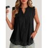 imageCicy Bell Womens Summer Eyelet Tank Tops V Neck Ruffle Sleeveless Button Down Shirts Casual Cotton Loose Fit TeesBlack