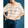 imageCicy Bell Womens Summer Striped Crochet Cardigan Sweater Half Sleeve Button up Tops Loose Fit Cover UpBeige