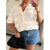 imageCicy Bell Womens Summer Striped Crochet Cardigan Sweater Half Sleeve Button up Tops Loose Fit Cover UpBeige