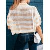 imageCicy Bell Womens Summer Striped Crochet Cardigan Sweater Half Sleeve Button up Tops Loose Fit Cover UpBeige