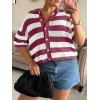 imageCicy Bell Womens Summer Striped Crochet Cardigan Sweater Half Sleeve Button up Tops Loose Fit Cover UpBurgundy