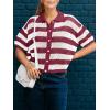 imageCicy Bell Womens Summer Striped Crochet Cardigan Sweater Half Sleeve Button up Tops Loose Fit Cover UpBurgundy