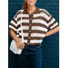 imageCicy Bell Womens Summer Striped Crochet Cardigan Sweater Half Sleeve Button up Tops Loose Fit Cover UpCoffe