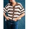 imageCicy Bell Womens Summer Striped Crochet Cardigan Sweater Half Sleeve Button up Tops Loose Fit Cover UpCoffe