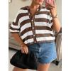 imageCicy Bell Womens Summer Striped Crochet Cardigan Sweater Half Sleeve Button up Tops Loose Fit Cover UpCoffe