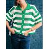 imageCicy Bell Womens Summer Striped Crochet Cardigan Sweater Half Sleeve Button up Tops Loose Fit Cover UpGreen