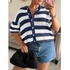 imageCicy Bell Womens Summer Striped Crochet Cardigan Sweater Half Sleeve Button up Tops Loose Fit Cover UpNavy