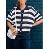 imageCicy Bell Womens Summer Striped Crochet Cardigan Sweater Half Sleeve Button up Tops Loose Fit Cover UpNavy