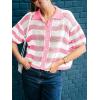 imageCicy Bell Womens Summer Striped Crochet Cardigan Sweater Half Sleeve Button up Tops Loose Fit Cover UpPink