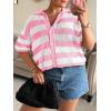 imageCicy Bell Womens Summer Striped Crochet Cardigan Sweater Half Sleeve Button up Tops Loose Fit Cover UpPink