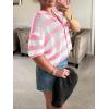 imageCicy Bell Womens Summer Striped Crochet Cardigan Sweater Half Sleeve Button up Tops Loose Fit Cover UpPink