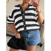 imageCicy Bell Womens Summer Striped Crochet Cardigan Sweater Half Sleeve Button up Tops Loose Fit Cover UpWhite
