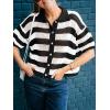 imageCicy Bell Womens Summer Striped Crochet Cardigan Sweater Half Sleeve Button up Tops Loose Fit Cover UpWhite