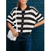 imageCicy Bell Womens Summer Striped Crochet Cardigan Sweater Half Sleeve Button up Tops Loose Fit Cover UpWhite