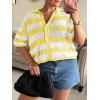 imageCicy Bell Womens Summer Striped Crochet Cardigan Sweater Half Sleeve Button up Tops Loose Fit Cover UpYellow