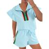 imageCicy Bell Womens 2 Piece Outfits Summer Color Block Tracksuits Quarter Zip Cap Sleeve Tops Elastic Waist Shorts Lounge SetsSky Blue