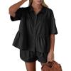 imageCicy Bell Womens 2 Piece Outfits Summer Pleated Button Down Shirts High Waisted Shorts Lounge Sets Black