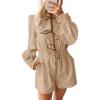 imageCicy Bell Womens Casual Short Rompers Cute Tie Front Long Lantern Sleeve Shorts Jumpsuits with Pockets 2025 Fall OutfitsKhaki