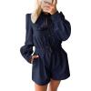 imageCicy Bell Womens Casual Short Rompers Cute Tie Front Long Lantern Sleeve Shorts Jumpsuits with Pockets 2025 Fall OutfitsNavy