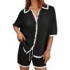 imageCicy Bell Womens Color Block 2 Piece Outfits Summer Sweater Set Short Sleeve Tops and Shorts Vacation Casual Knit Lounge SetsBlack