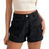 imageCicy Bell Womens High Waisted Jean Shorts Summer Baggy Wide Leg Vintage Denim Shorts with Ruffle Front PocketsBlack