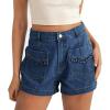 imageCicy Bell Womens High Waisted Jean Shorts Summer Baggy Wide Leg Vintage Denim Shorts with Ruffle Front PocketsNavy