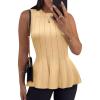imageCicy Bell Womens Pleated Peplum Tank Tops Fitted Ribbed Knit Crew Neck Blouses Summer Sweater VestYellow