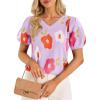 imageCicy Bell Womens Puff Short Sleeve Sweater Tops 2026 Spring Summer Floral Pullover V Neck Casual Knit T ShirtsViolet