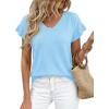 imageCicy Bell Womens Ruffle Short Sleeve Sweater Summer Lightweight V Neck Knit TShirts Trendy Casual Pullover TopsBlue