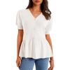 imageCicy Bell Womens Short Puff Sleeve Sweater Cardigan V Neck Summer Button Down Sweaters Peplum Cute Knit Babydoll TopsWhite