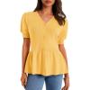 imageCicy Bell Womens Short Puff Sleeve Sweater Cardigan V Neck Summer Button Down Sweaters Peplum Cute Knit Babydoll TopsYellow