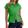 imageCicy Bell Womens Summer Button Down Shirts Short Sleeve Slim Fit Ruched Cotton Blouses Cute Going Out TopsGreen