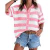 imageCicy Bell Womens Summer Striped Crochet Cardigan Sweater Half Sleeve Button up Tops Loose Fit Cover UpPink
