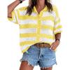 imageCicy Bell Womens Summer Striped Crochet Cardigan Sweater Half Sleeve Button up Tops Loose Fit Cover UpYellow