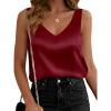 imageCicy Bell Womens V Neck Satin Tank Tops Dressy Casual Silk Camisole Blouses Summer Corporate OutfitsBurgundy