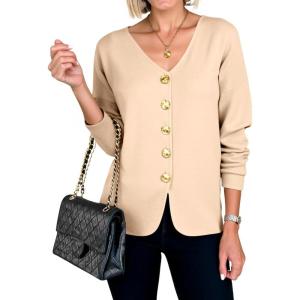 imageCicy Bell Womens Button Up Cardigan Sweaters Blazer Trendy Lightweight V Neck Long Sleeve Sweater Tops Cream