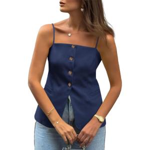 imageCicy Bell Womens Summer Cami Suit Vest Dressy Casual Button Down Waistcoat Fitted Split Hem Sleeveless Blazer TopsNavy Blue