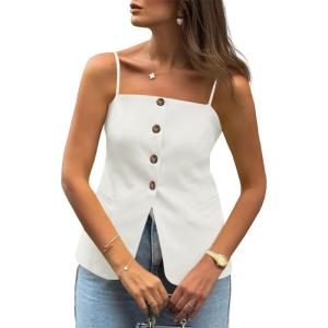 imageCicy Bell Womens Summer Cami Suit Vest Dressy Casual Button Down Waistcoat Fitted Split Hem Sleeveless Blazer TopsWhite