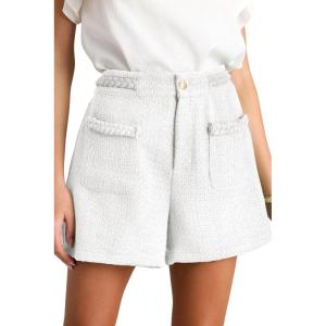imageCicy Bell Womens Tweed Summer Shorts High Waisted Wide Leg Dressy Casual Shorts with Front Pocket White