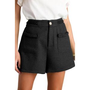 imageCicy Bell Womens Tweed Summer Shorts High Waisted Wide Leg Dressy Casual Shorts with Front Pockets Black