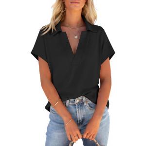 imageCicy Bell Womens V Neck Polo Shirts Short Sleeve Business Casual Tops Loose Fit Summer TeesBlack