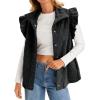 imageCicy Bell Women Ruffles Puffer Vest Sleeveless Button Down Padded Jacket Gilet Trendy Spring OuterwearBlack