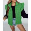 imageCicy Bell Women Ruffles Puffer Vest Sleeveless Button Down Padded Jacket Gilet Trendy Spring OuterwearGreen
