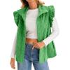 imageCicy Bell Women Ruffles Puffer Vest Sleeveless Button Down Padded Jacket Gilet Trendy Spring OuterwearGreen