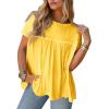 imageCicy Bell Women Summer T Shirts Babydoll Tops Pleated Short Sleeve Crew Neck Peplum Blouse Casual Loose Fit Yellow