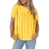 imageCicy Bell Women Summer T Shirts Babydoll Tops Pleated Short Sleeve Crew Neck Peplum Blouse Casual Loose Fit Yellow