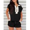 imageCicy Bell Womens 2 Piece Outfits Summer Half Zip V Neck Cap Sleeve Tops Matching Sets Color Block Short Lounge SetsBlack