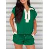 imageCicy Bell Womens 2 Piece Outfits Summer Half Zip V Neck Cap Sleeve Tops Matching Sets Color Block Short Lounge SetsGreen